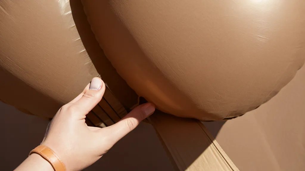 Manos calibrando un globo de látex con una caja medidora de cartón