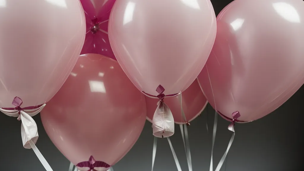 Detalle de un cuarteto de globos profesionales entrelazados con técnica de dupletas