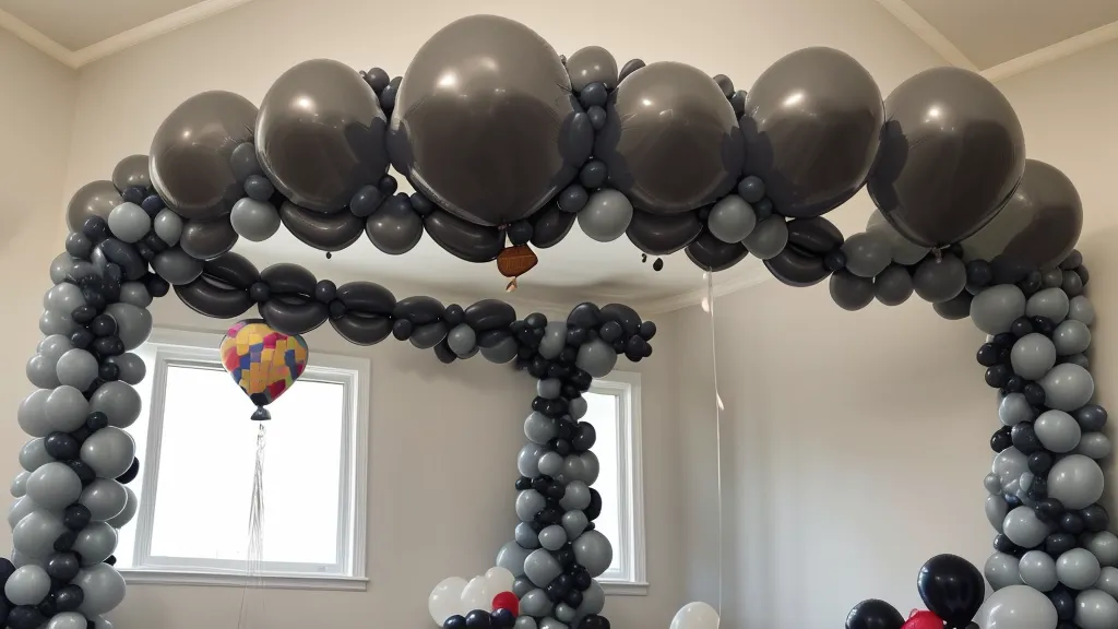 Sección terminada de un arco de globos orgánico con acabado profesional mate