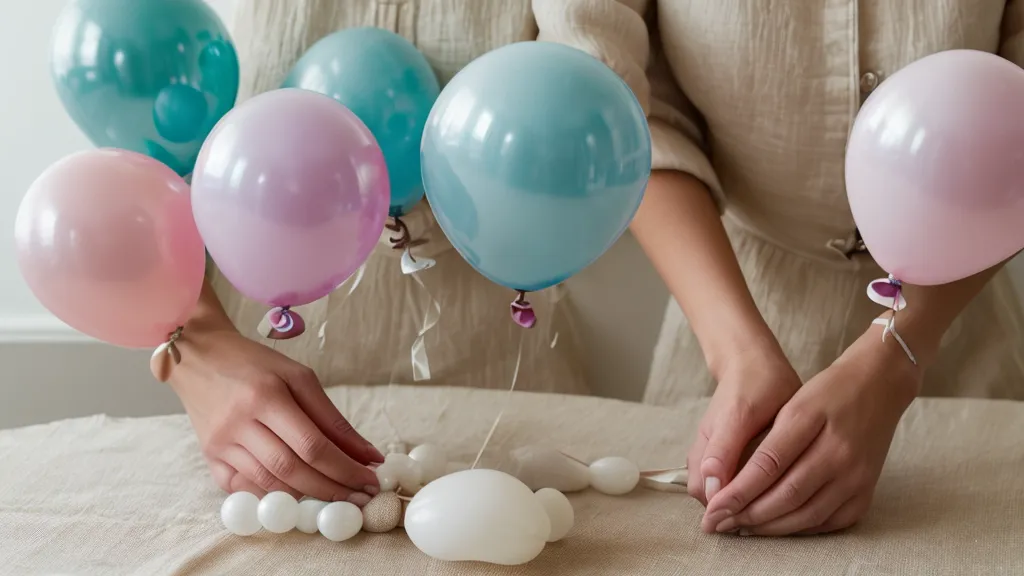 Detalle de globos pequeños rellenando huecos en una estructura de globos