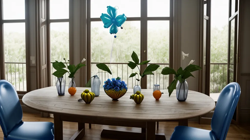 Centro de mesa terminado con flores de globos de distorsión en un salón moderno