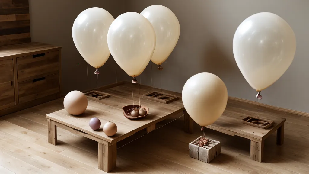 Cuartetos de globos en tonos tierra apilados en el suelo, técnica base que se repite en cualquier curso de decoración con globos