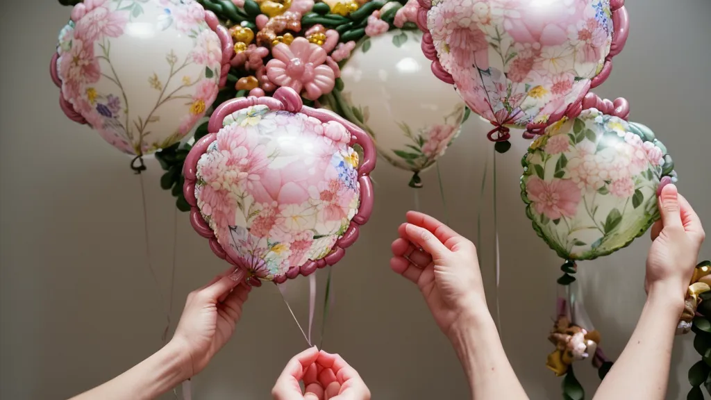 detalle de globos pequeños de relleno añadidos a una guirnalda orgánica